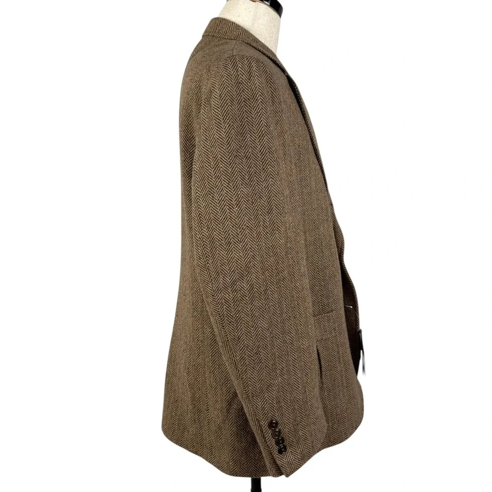 Polo Ralph Lauren Herringbone Sport Coat Mens 46R Brown Wool Blazer Italy NWT